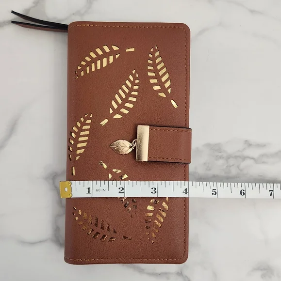 Spring & Summer Pu Leather Brown Leaf Cutout Women's Wallet - Picture 15 of 15